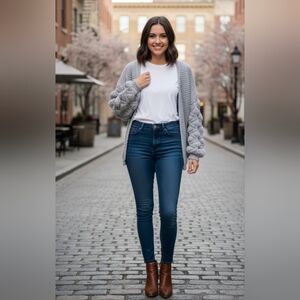 Gray Chunky Cable Knit Cardigan